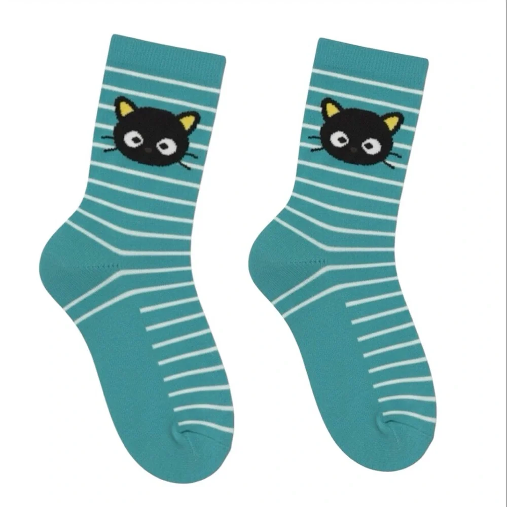 Sanrio Chococat #1 Turquoise Cat Stripe Mid Crew Socks